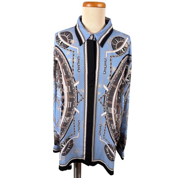 Chico's Shirt Blouse Women's Size 20/22 Blue Compass Zodiac Prague Astronomical - Picture 2 of 12
